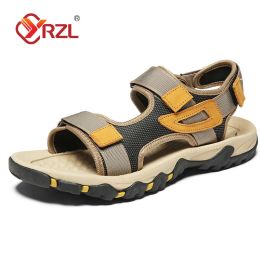 Sandals YRZL Sandals for Men Genuine Leather Sandals 2022 Summer Leisure Beach Shoes Outdoor Water Shoes Hiking Climbing Fishing Sandals