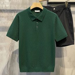 Summer Clothing Mens Light Luxury Knitted Short Sleeve Polo Shirt Streetwear Button-down Korean Fashion Solid Colour Knitwear 240320