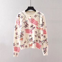 Rainbow Horse H Letter knit Cardigan Women Sweater Printed Pattern Tops Coat Fashion Luxury Spring Autumn Winter Female Clothing 240320