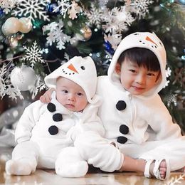 Party Decoration 2024 Years Infant Baby Winter Xmas Snowman Shape DIY Decor Long Sleeve Zipper Hooded Fleece Jumpsuit Thanksgiving Costumes