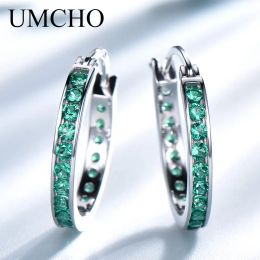 Earrings UMCHO Real 925 Sterling Silver Earrings Nano Emerald Silver Hoop Earrings Pretty Wedding Jewellery Fashion Accessories Party Gift