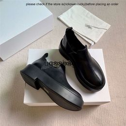 the row shoes 2024 Womens Shoes THE * ROW Round Toe Short Tube Mid Heel Sleeve Chelsea Black Boots Single Boots Womens Boots high quality