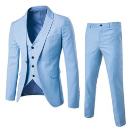 Mens Solid Colour Suit Slim 3 Piece coat Business Dress Pants Wedding Party Jacket Vest Coat terno masculino 240326