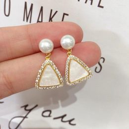 Stud Earrings ZHBORUINI 14K Gold Plated Natural Pearl 925 Silver Ear Needle Geometric Triangle For Women Jewellery