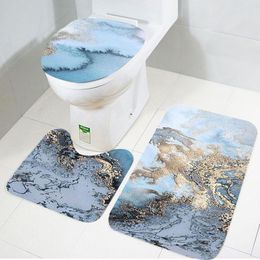 3Pcs Marble Pattern Bath Mats Anti Slip Bathroom Mat Set Washable Toilet Seat Lid Cover Pedestal Rug Set Home safety Supplies