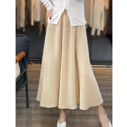 Skirts Wool Ankle-length Skirt For Women Autumn-winter Warm Casual Loose Comfort Solid Colour Simple Knit