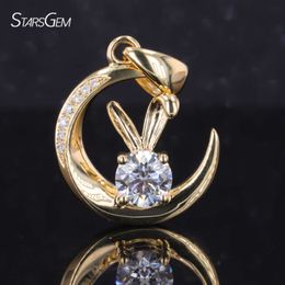 Starsgem Custom Fine Jewellery 18K Yellow Gold Rabbit And Moon Style Diamond Pendant Necklace Special Christmas Gift