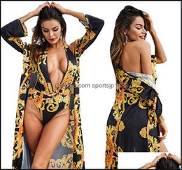 Swim Wear Sports Outdoors Sexy Printing Long Sleeve Er Up Women S Designer Bathing Suit Two Piece Set One V Neck Swimsuit S9343367