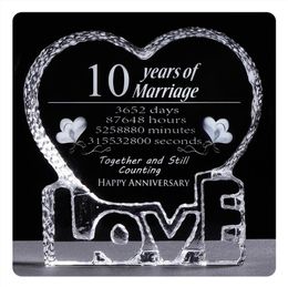 10 Years Wedding Anniversary Ornaments For Home Love Crystal Heart Shape Souvenirs Gifts For Lover Wedding Favours Presents2704648