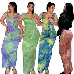 Casual Dresses Tie Dye Basic Vest Long Summer Dress Women Sexy Maxi Party Sleeveless Solid Bodycon Slim Bottoming