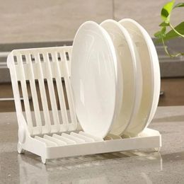 2024 Foldable Dish Plate Drying Rack Organiser Drainer Plastic Storage Holder White Kitchen Organiser