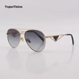 Sunglasses Metal Double Bar Frame Pilot For Man Women Gradient Lens Fashion Eyewear Uv400 Side Triangle Decoration Unisex