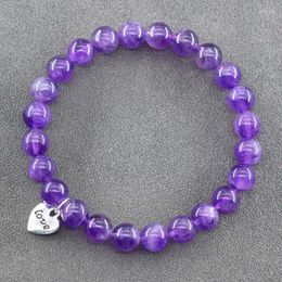 Charm Bracelets Natural Energy Amethyst Women Men Healing Quartz Purple Crystal Heart Pendant Jewellery Male Bangle Gift For Girlfriend