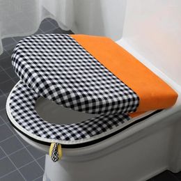 Toilet Seat Covers Warm Mat Cozy Waterproof Set With Lid Cover Plaid Print Cushion Detachable Cloth Handle For Ultimate