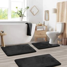 Bath Mats Mat Set Of 3 Soft Non-Slip Microfibre Water Absorbent Bathroom Memory Foam Rug Shower Carpet And Contour CarpetSet