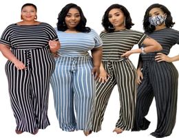 Short Sleeve Jumpsuits Plus Size Striped Rompers One Piece Wide Leg Pants Spring Summer Fall Clothing Casual Outfits 3XL 4XL Joggi3855741