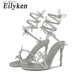 Dress Shoes Sexy Crystal Butterfly-knot Ankle Strap Woman Sandals Fashion Open Toe Stiletto High Heels Banquet Party Pumps H240403