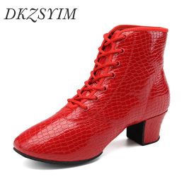 Boots DKZSYIM NEW Women Latin Short Boots Ballroom Jazz Modern Dance Shoes Lace Up Dancing Boots Red Black Sports Dancing Sneakers