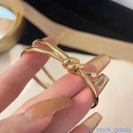 Original 1to1 Brand Logo High End Womens Bracelets Tiffancy v Gold Knot Bracelet Womens 18k Rose Gold Inlaid Diamond Buckle Interface Infinity Jewelry Collection