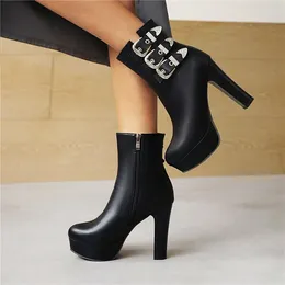 Boots YQBTDL 2024 Autumn Winter Punk Sexy Three Rows Belt Buckle Ankle Women's Brown Platform 11cm High Heels Party Lady Shoes