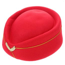 Berets Stewardess Pillbox Hat Felt Flight Attendant Cap Air Hostesses Uniform Plane Cosplay Perform Women