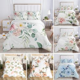 Bedding Sets Rustic Flower White Set Microfiber Tree Leaves Floral Duvet Cover 3D Print Quilt With Pillowcases Room Decor
