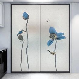 Window Stickers Chinese Classical Glass Sticker Lotus Pattern Anti Spying Self-Adhesive Electrostatic Opaque Sliding Door