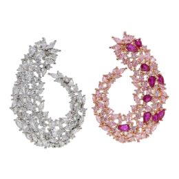 Earrings 2022 New Arrived Luxury Women Fashion Hoop Earring Rose Gold Silver Colour White Pink Pinky Cz Geometry Simpe Trendy Jewellery