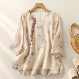 Women's Blouses 2024 Summer Fashion Print Embroidery Chic Loose Casual Beach Holiday Blouse Shirts Women Vintage Office Ladies Cute Tops
