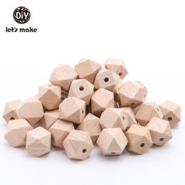 Necklaces Let's Make Hexagon Wooden Beads Octagonal Beads 14MM All Size Beech Maple 100pcs Baby Teether Wholesale BPA Free DIY Necklace