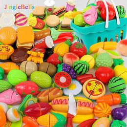 Kitchens Play Food Children Kitchen Pretend Play Set Simulation Cooking Fast Food Fruits Vegetables Cutting Play House Educational Toys for Girls 2443