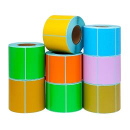 Paper 1 Roll Threeproof Coloured Thermal Label Paper Yellow Blue Green Orange Purple Brown Barcode Adhesive Printing Price Sticker