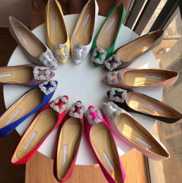 Mabol Designer Luxury Flat Shoes Classic Brand Pointed Women Buckle Flat Heels Silk Satin Diamond Light Red Wedding Shoes