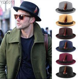 Wide Brim Hats Bucket Mens Fedora Hat Trilby Sunhats Panama Feather Band Classic Retro Jazz Outdoor Travel Party Street Style Winter Warmth L yq240403