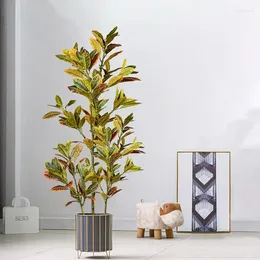 Decorative Flowers 120cm Large Fake Ficus Tree Artificial Tropical Rubber Plants Plastic Codiaeum Leaves Autumn Leafs For Home Garden Decor