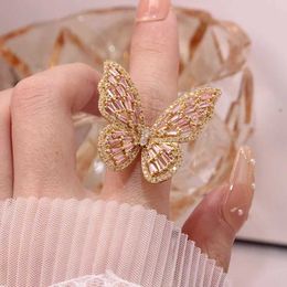 2PCS Wedding Rings New Sight New Fashion Brand Jewellery Zirconia Butterfly Engagement Rings for Women Gift Adjustable Open Wedding Rings