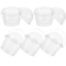 Disposable Cups Straws 5 Pcs Plastic Popcorn Bucket Portable Fruits Food Safe Dome Cover Storage Cold Drink