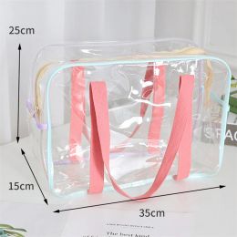 Korean Style Women Clear Summer Beach Bag Waterproof Large Travel Zipper Shoulder Bag Female Washing Toiletry Bag Handbag 1pc