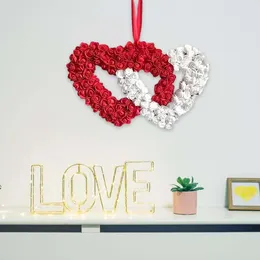 Decorative Flowers Valentine's Day Wreath Dual Heart Shaped Love Decorations For Outdoor Wedding Window Door Anniversary