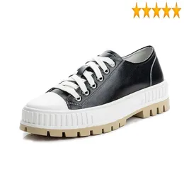 Casual Shoes Lace Up Leather Women Low Cut Shallow Antiskid Flats Platform Classic Black White Outside Joggers Sneakers