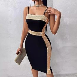 Casual Dresses Spring Summer 2024 Elegant Dress Women's Sexy Slim Fit Backless Split Spaghetti Strap Strapless Sequins