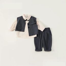 Clothing Sets Spring Winter Fashion Boys Casual Kids Knit Gentleman Vest Plaid Tshirt Pants Children 3Pcs Suits Drop Delivery Baby Mat Otlbn