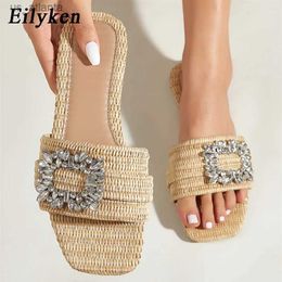 Slippers Summer Sparkling Water Diamond Womens Slide Bright Flat Bottom Rod Crystal Sandals Beach Zapatos muje H240403