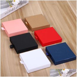 Jewellery Boxes 20Pcs Kraft Paper Der Packaging Box 6 Colours 1.7/2Cm Thin Earrings Ring Necklace Pendant Storage Case Drop Delivery Dh4Nb