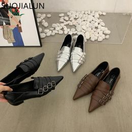 Casual Shoes SUOJIALUN 2024 Autumn Ladies Women Flat Fashion Brand Buckle Elegant Laofer Heel Slip On Dress Ballerinas