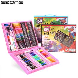 Crayons EZONE 150PCS/set Kids Crayon Set Watercolour Pencil Colour Pencil Student Art Painting Stationery Brush Children's Birthday Gifts