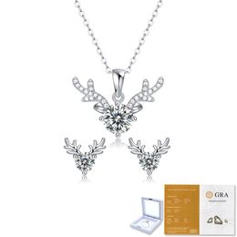 Charming Women Bridal Jewellery Set 925 Sterling Silver Colour Moissanite Deer Earrings Pendant Necklace Set for Women Girls Gift