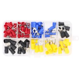 (80PCS SV 10Kinds) Insulated Cable Connector Electrical Wire Crimp Butt Terminals Ring Fork Set Ring Lugs Rolled Kit