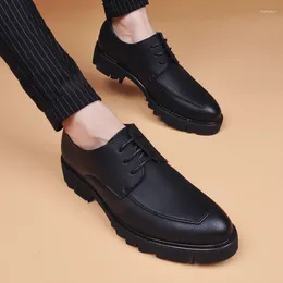 Casual Shoes Mens Business Office Formal Dress Natural Leather Black Stylish Platform Shoe Breathable Brand Designer Footwear