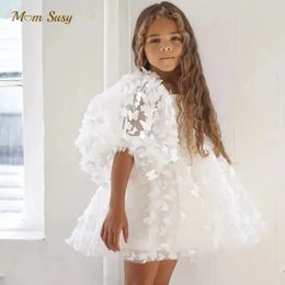 Fashion Baby Girl Princess Butterfly Tutu Dress Puff Sleeve Child Tulle Vestido Pageant Party Birthday Baby Clothes 1-12Y 240323